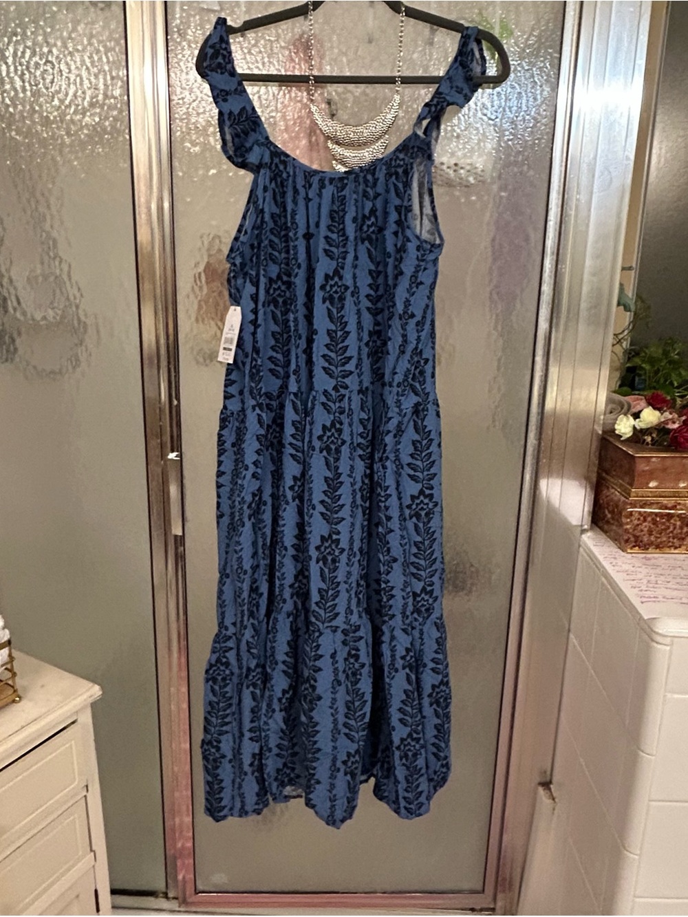 Time and Tru Blue Floral Print Tiered Midi Dress
